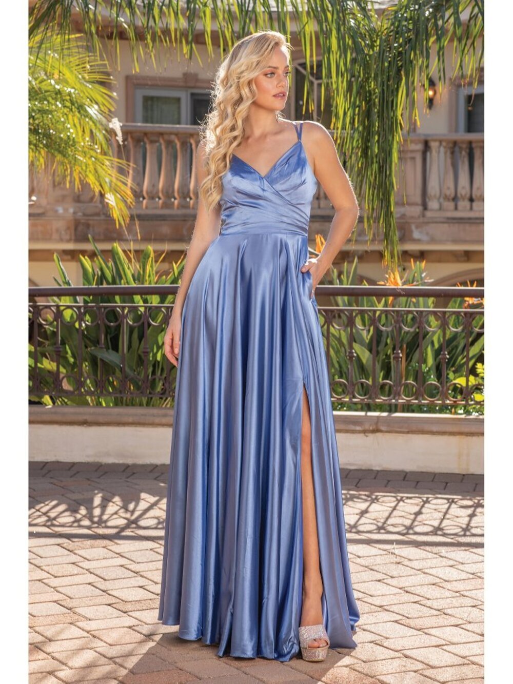 NEW DUSTY-BLUE Evening Gown Floor Length Formal Elegant Stunning 4263